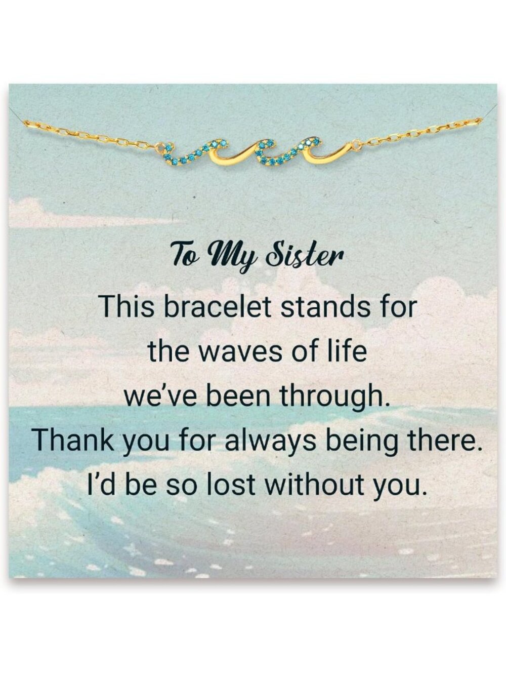 Sister Gift Bracelet, Wave & Cross Design, Meaningful Birthday Jewelry for